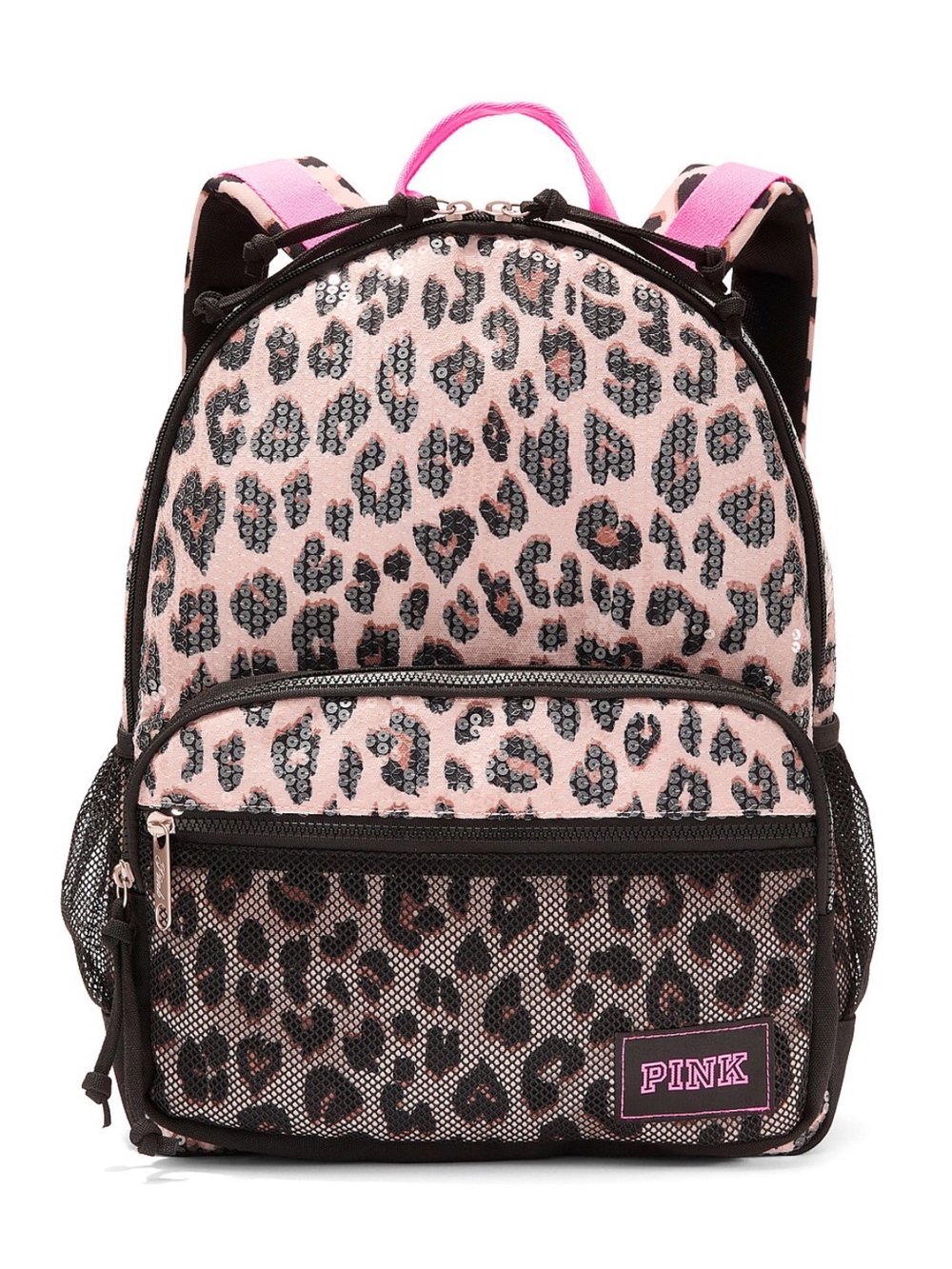 PINK Victoria's Secret Pink and Black Leopard Sequin Backpack
